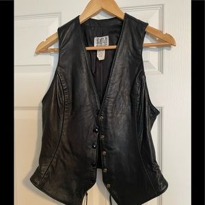Black leather biker vest